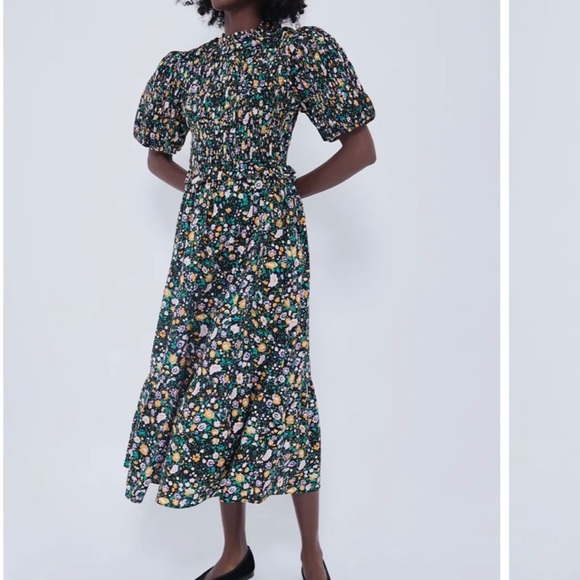Hyacinth House Smocked Samantha Midi Dress-Black Multi Floral-Women’s XS-NEW-NWT - Picture 1 of 13